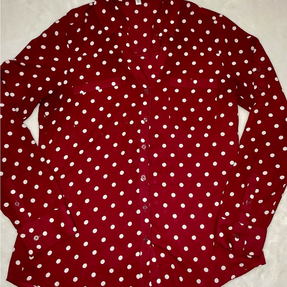 Express Red w/ White Polka Dots Blouse.